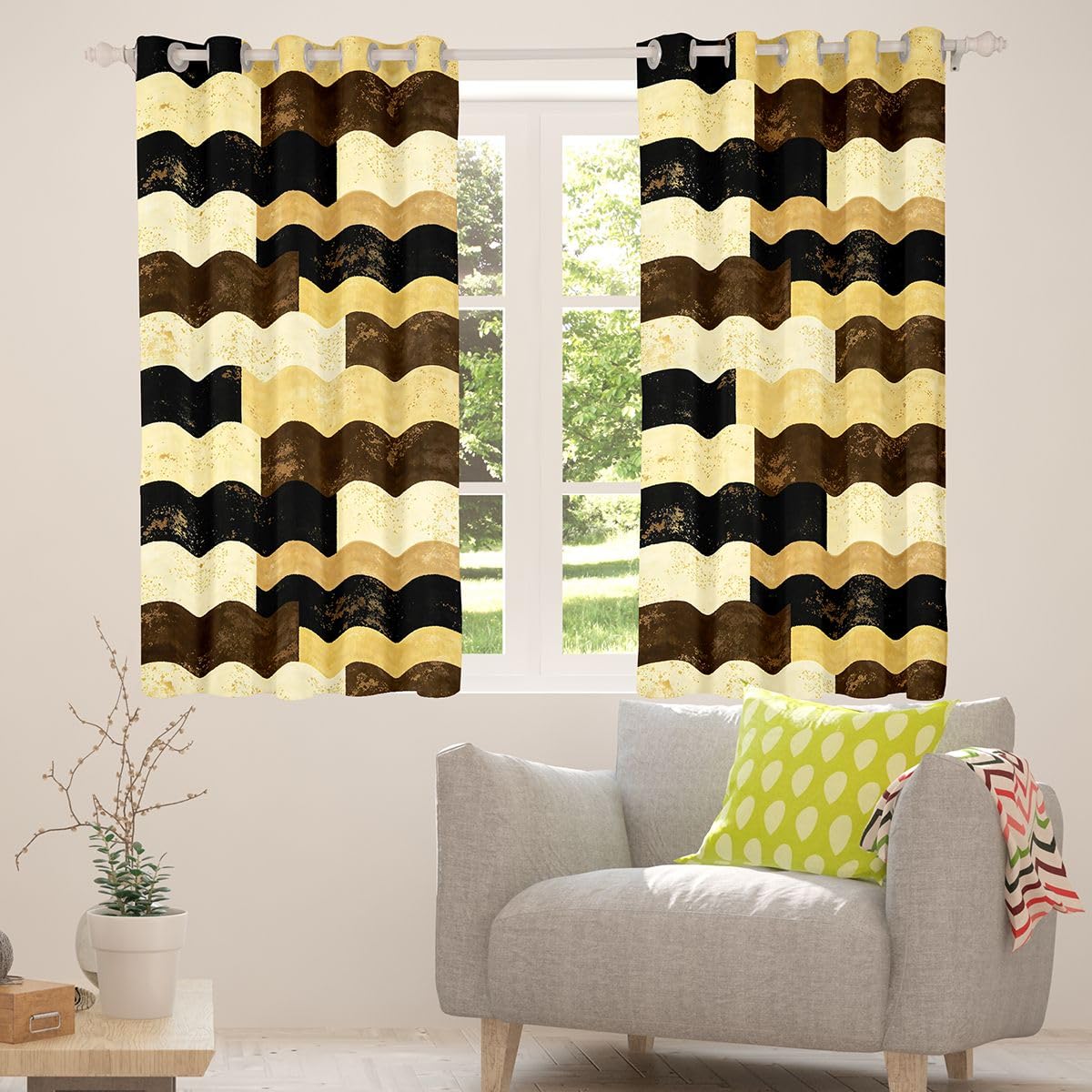 Erosebridal Golden Brown Geometric Blackout Curtains Abstract Color Blocking Window Curtains 52" Wx84 L Kids Adults Rustic Lattice Window Treatments Drapes for Room Stylish Patchwork Artwork 2 Panels