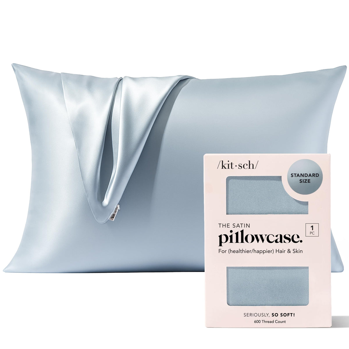 Kitsch Satin Pillowcase with Zipper for Hair & Skin - Softer Than Silk Pillow Cases, Smooth Cooling Satin Pillow Case, Wrinkle-Free, Machine Washable - Pillow Cases Standard Size (19x26) - Haze Blue