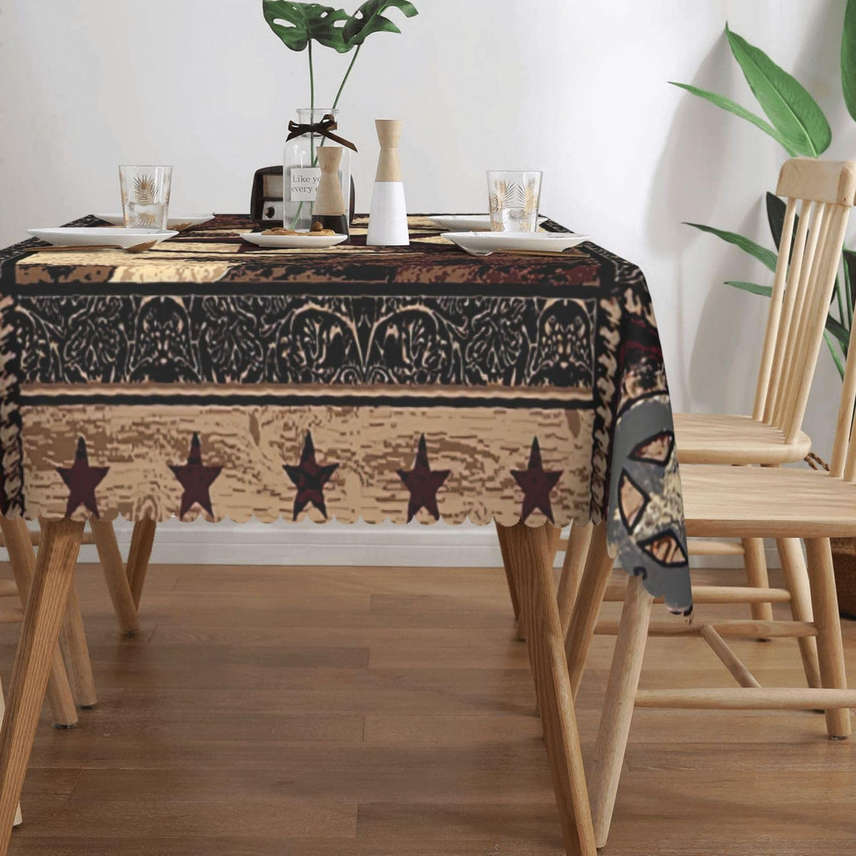 DANSICUINI Western Texas Star Rectangle Tablecloth Rustic Vintage Country Table Cloth Brown Wood Panel Rectangular Tablecloth Table Cover for Dining Kitchen Party 54 x 72 Inch