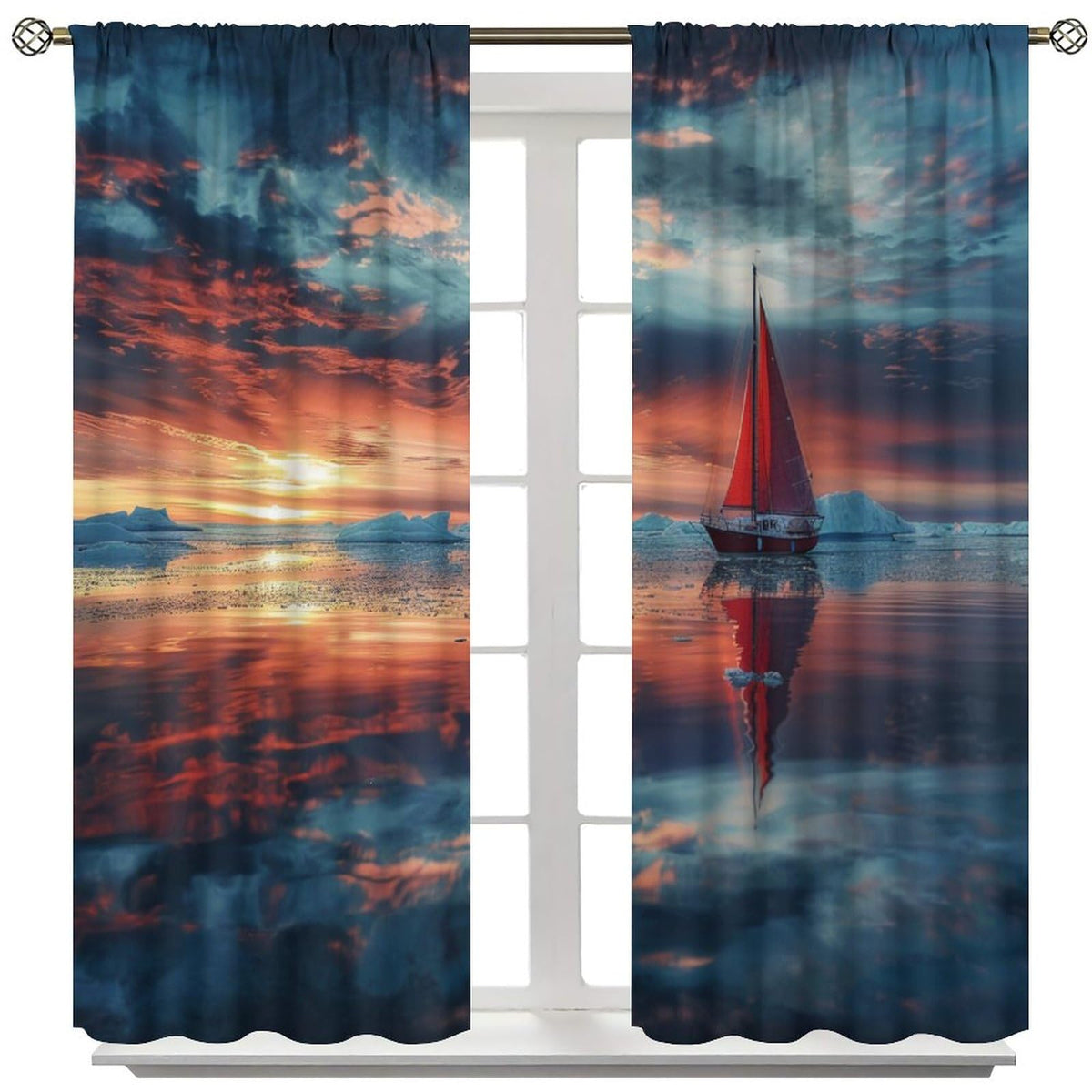 TOWINSFB Classic Ocean Sailboat Blackout Curtains for Living Room Bedroom, Colorful Sky Cloud Sunset Scenery Window Curtains Rod Pocket Thermal Insulated Window Drapes, 2 Panels, Each 21W x 45L