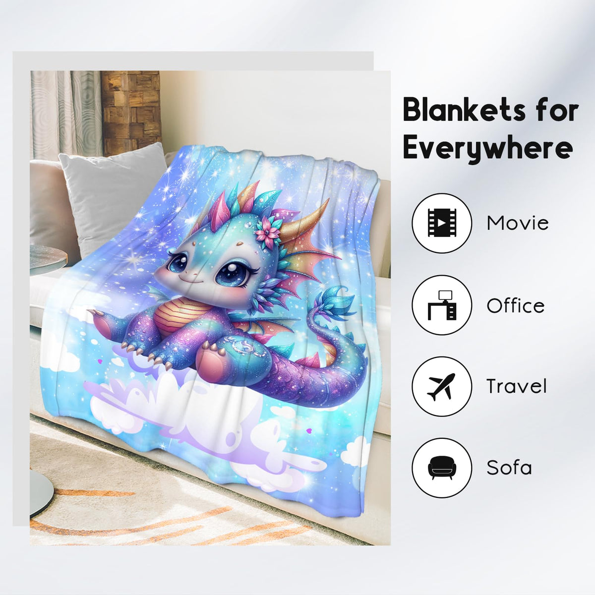 Toddler Blanket, Dragon Blanket Gifts for Girls, Kids Fleece Throw Soft Comfy Throws for Sofa Couch, 40"x50"