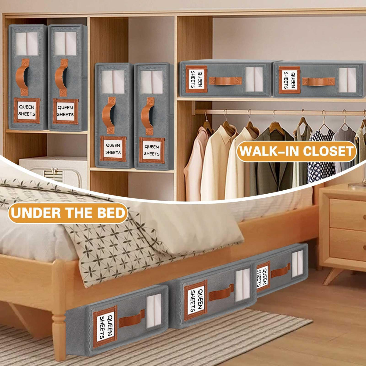 GhvyenntteS 4 Pack Bed Sheet Organizers and Storage + 3 Pack Fabric Storage Bins