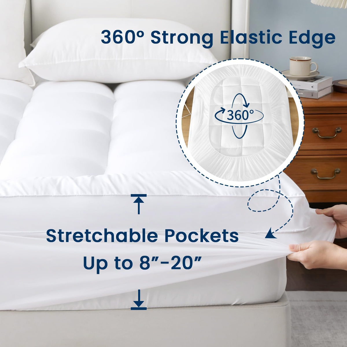 YUGYVOB Queen Size Mattress Topper Extra Thick, Cooling, and Breathable Mattress Pad 8-21" Deep Pocket Soft Down Alternative Fill