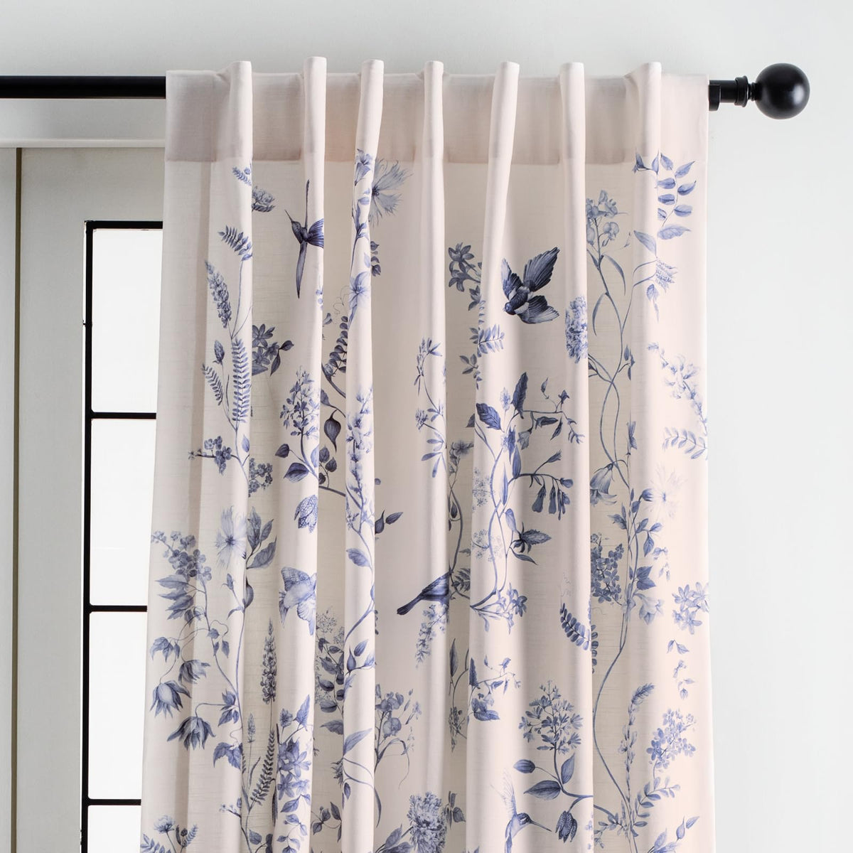 Maison d' Hermine Curtains for Living Room 100% Cotton 96 inch Length One Panel Light Filtering Curtains for Windows with Rod and Loop Pockets Spring Summer (Neo Ipomee - Beige, 50" W x 96" L)