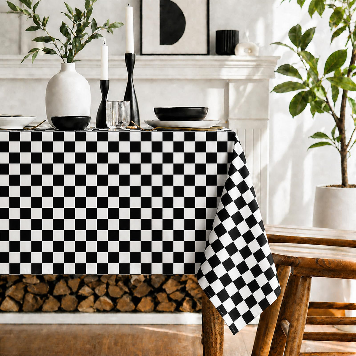 Juynyyn Checkered Tablecloth 60x84 Inch Black and White Checkered Flag Table Cloth for Race Car Decorations, Birthday Party Supplies, Rectangle,Table Cover