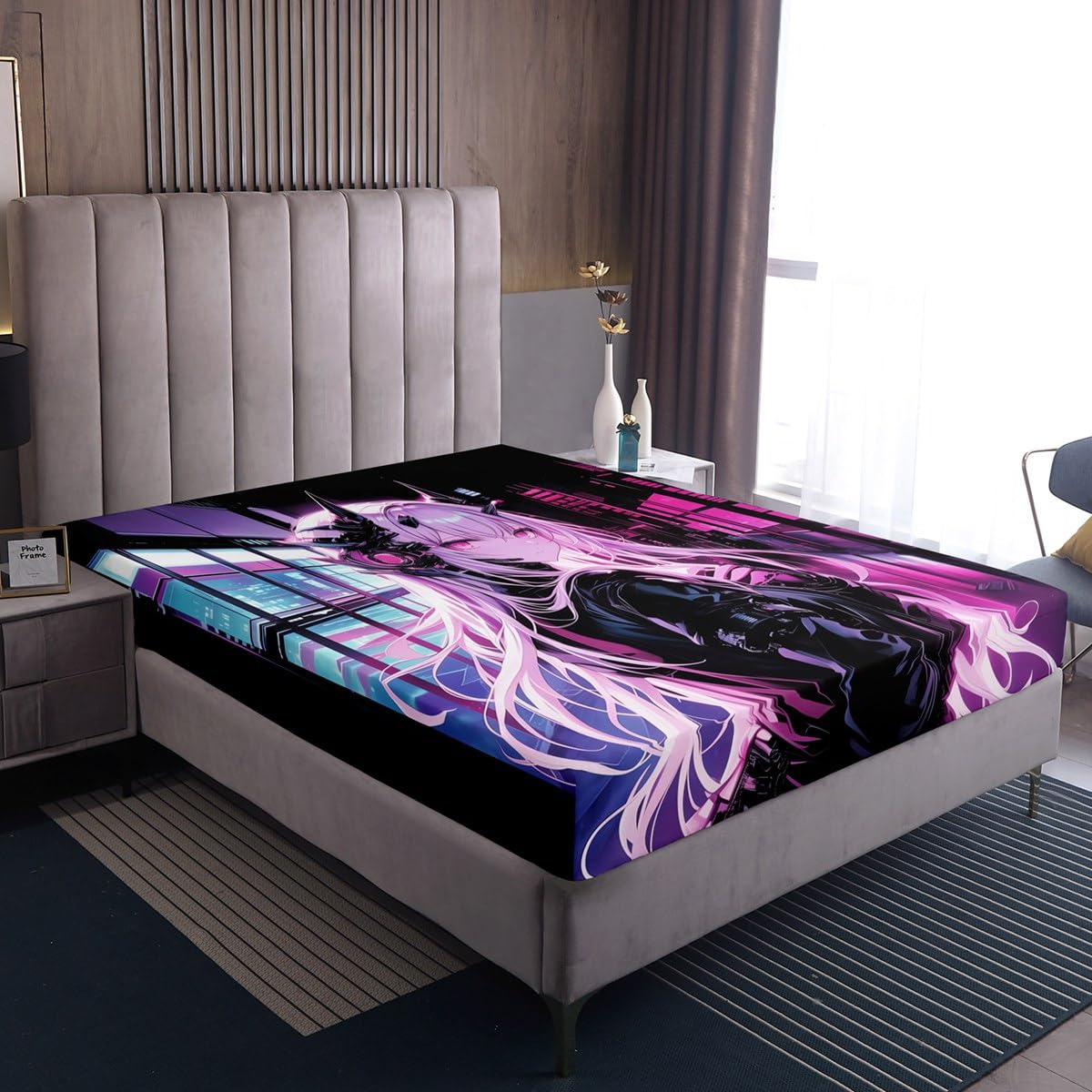 Erosebridal Japanese Anime Fitted Sheet Full Size, Anime Girl Bedding Set Kawaii Japanese Style Bedding Set Cartoon Japan Animation Bed Set for Boys Teens Adult Women Bedroom Decor