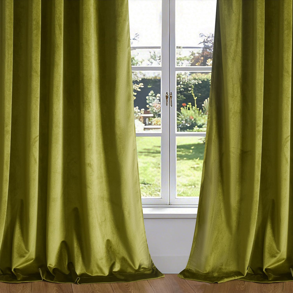 Roslynwood Velvet Olive Green Curtain 63 inch Long - Curtains Block Light Rod Pocket Thermal Insulated Window Drapes Set for Living Room/Bedroom/Dining Room, W52 x L63, 2 Panels