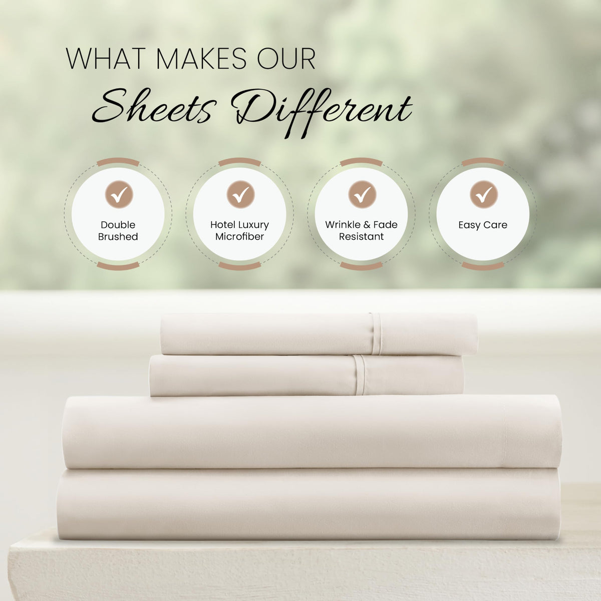 Linen Market Double-Brushed Microfiber King Sheet Set 4 Piece – Oeko-TEX Certified Ultra Soft & Wrinkle-Free - 16" Deep Pocket Sheets - Easy Care King Size - Ivory