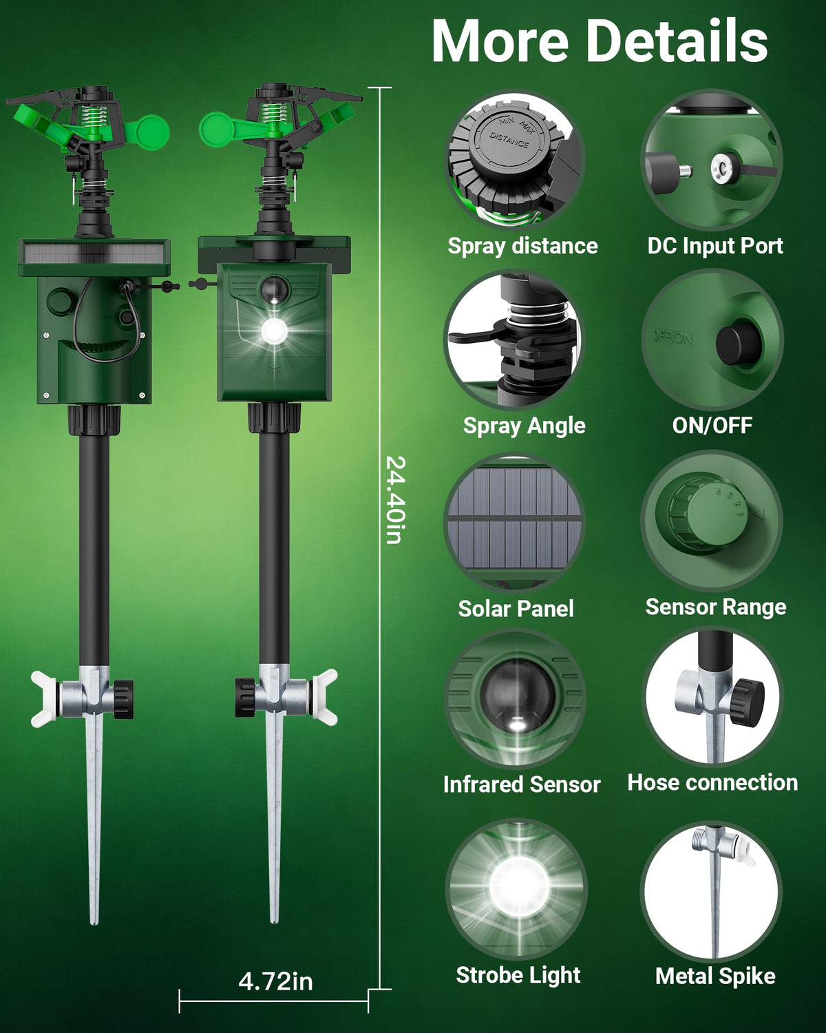 G-Jyuncyou Motion-Activated Sprinkler, Solar Animal Repellent Outdoor - Deer Cat Deterrent with Motion Sensor & Flashing Lights, Protects Yard & Garden from Deer, Cats, Raccoons