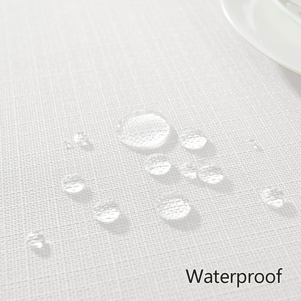 Honellaty Faux Linen Rectangle Tablecloth, 200GSM Waterproof Washable Textured Woven Table Cloth, Fabric Table Cover for Dining, Party, Wedding, Indoor Outdoor (60 x 84 Inch Rectangular, White)