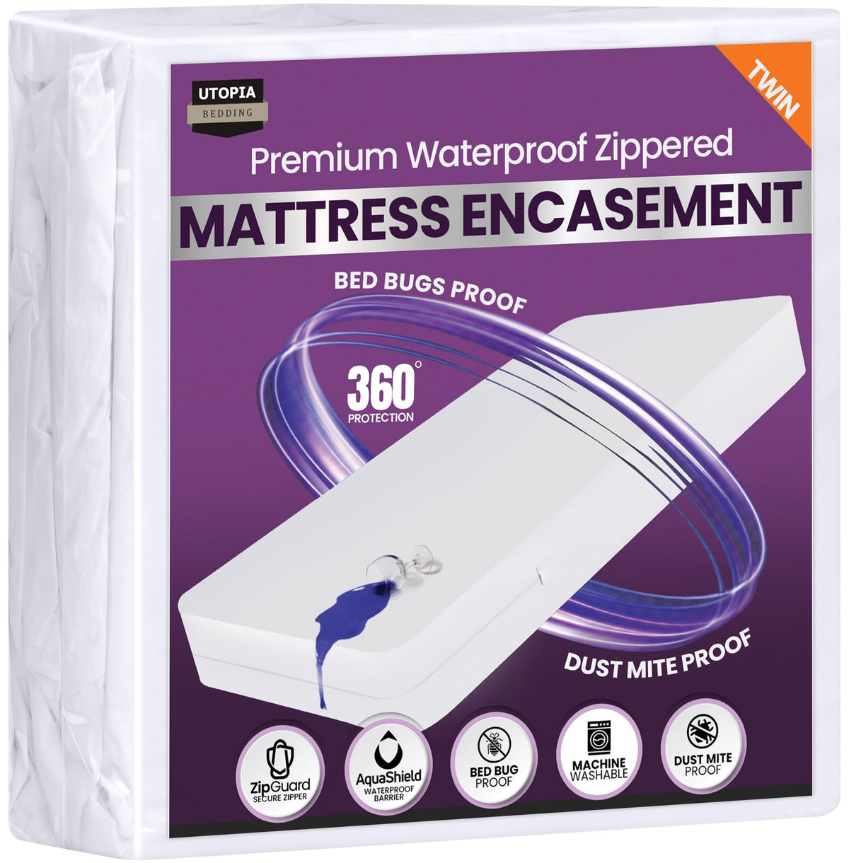 Utopia Bedding Premium Zippered Mattress Encasement (Fits 12 Inches Mattress, Twin) - Waterproof and Bed Bug Proof Mattress Protector - Six-Sided Mattress Cover (Pack of 2)