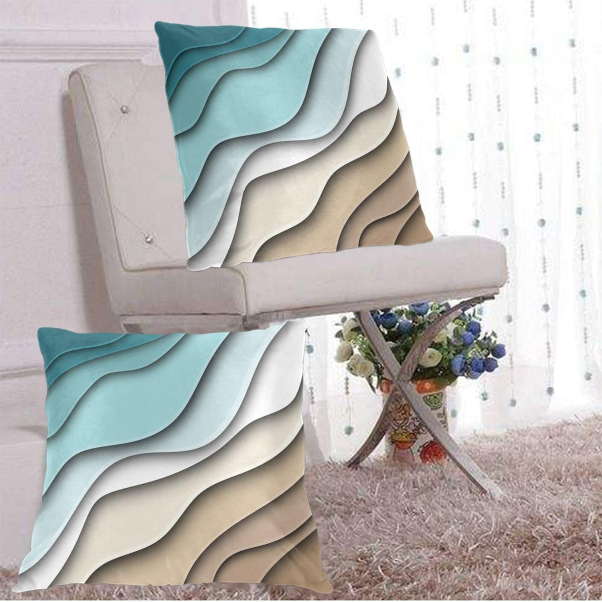 Droerfes Teal Wave Throw Pillow Covers Set of 2 Couch Pillow Case Decoration Cushion Covers for Sofa Home Living Room Bedroom Outdoor 18X18 Inch