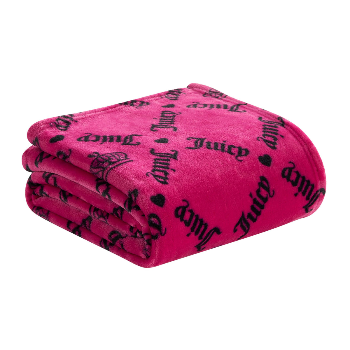 Juicy Couture Logo Crown 50" x 70" Plush Throw Blanket, Hot Pink - Decorative Blankets for Sofas, Throws for Chairs, and Beds