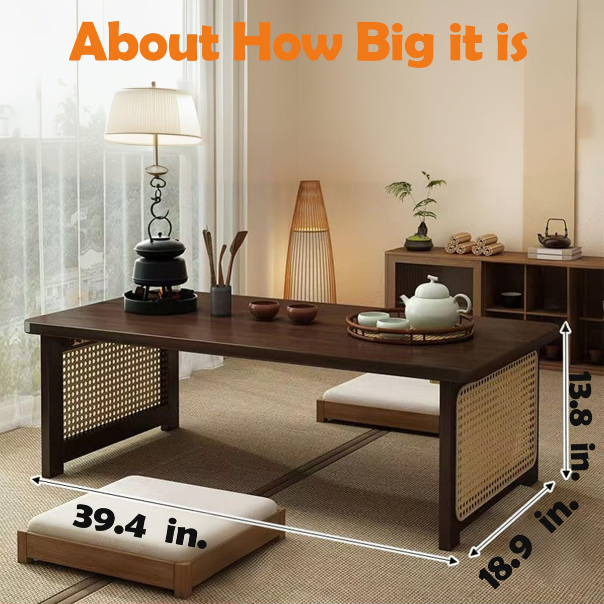 YHGSYXL Japanese Floor Table Bamboo Folding Coffee Table Portable Solid Wood Japanese Coffee Table, No Assembly Japanese Dining Table for Sitting on The Floor, Easy Storage(39.4 * 18.9 * 13.8in.)
