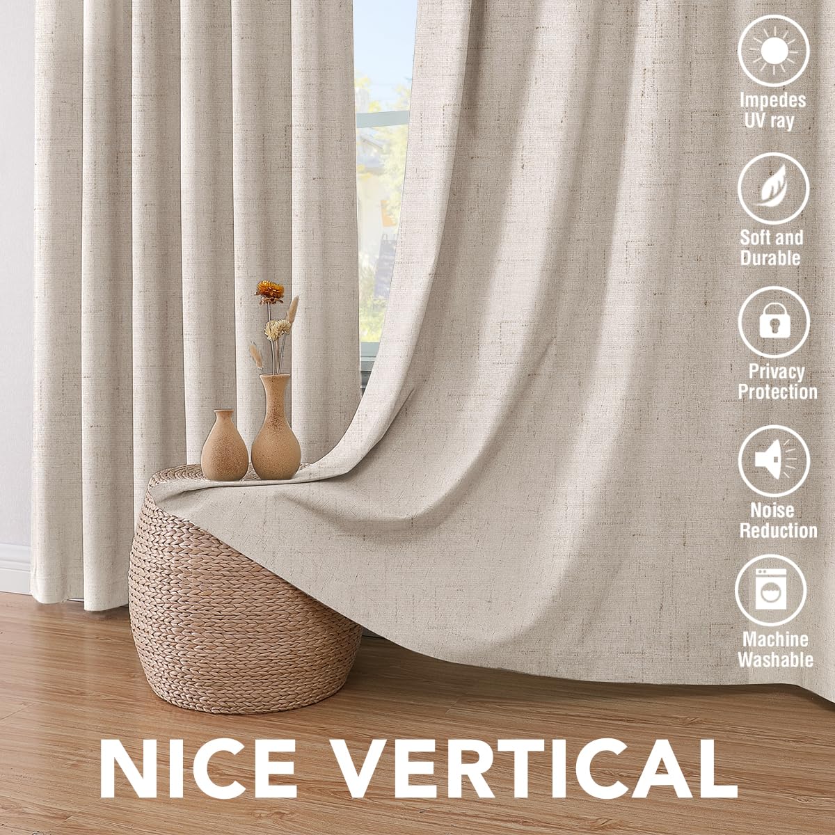 H.VERSAILTEX Primitive Linen Curtains 100% Blackout Curtain Drapes Burlap Curtains with White Thermal Insulated Liner, Grommet Top Drapes Living Room/Bedroom (2 Panels, 42 x 63 Inch, Natural)