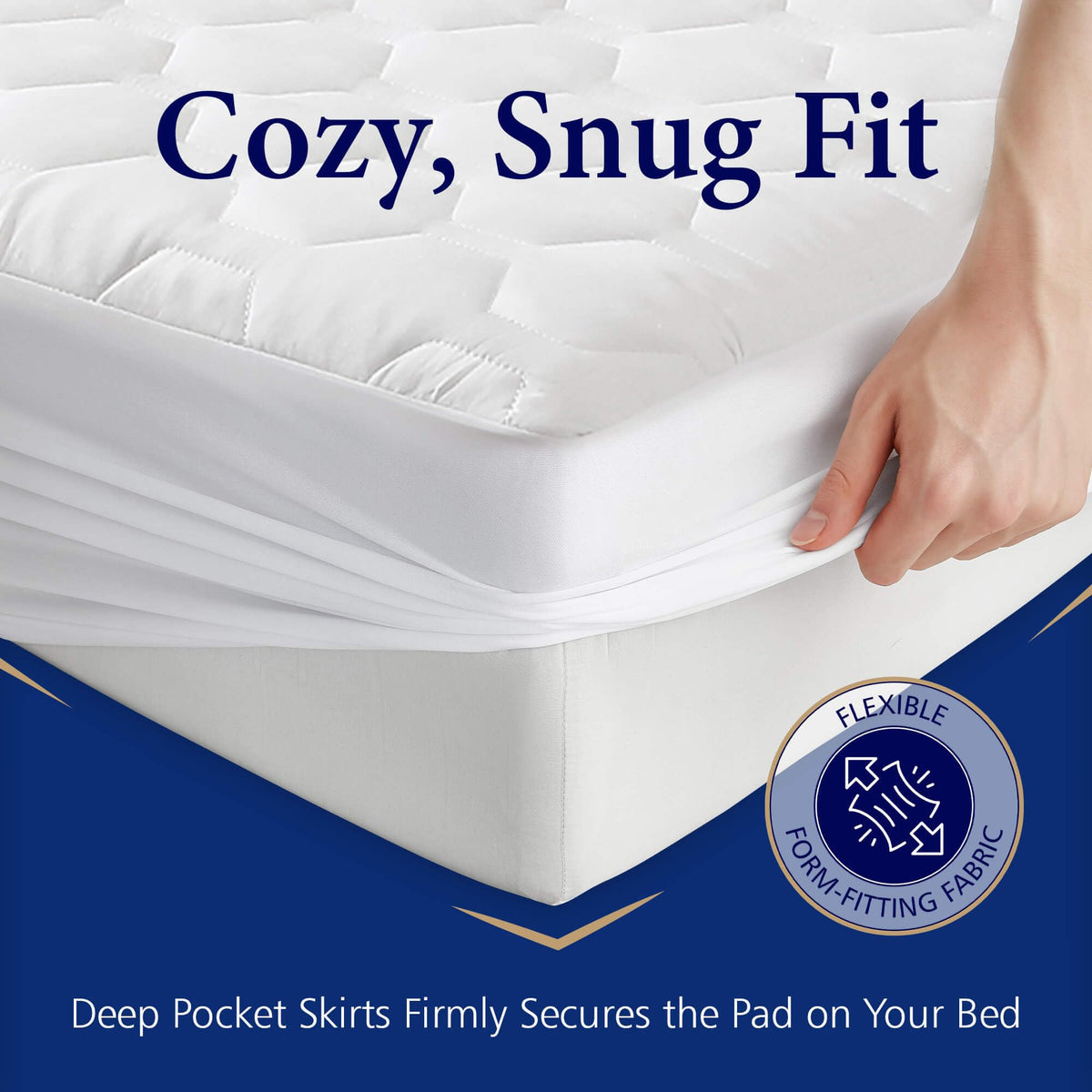 The Grand Hotel Collection Full Size Mattress Pad - Thin, Lightweight, and Breathable Mattress Pad - Ideal for Hot Sleepers & Plush Mattresses - Stretch Fits up to 15" - Easy to Wash (54 x 75)