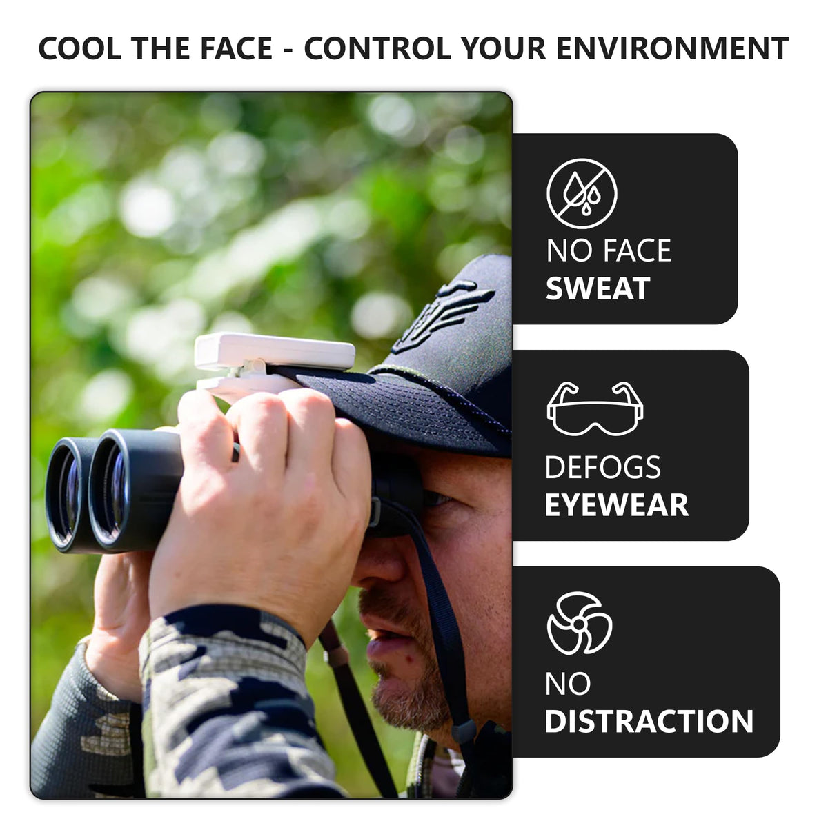 Tigeraire Breezy Clip-On Hat Fan for Sportsmen & Tradesmen - Lightweight Head Cooler, USB-C Recharge, 11 MPH Airflow, 10+ Hr Runtime, Defogs Eyewear & Face Shields - Portable Heat Relief - Black