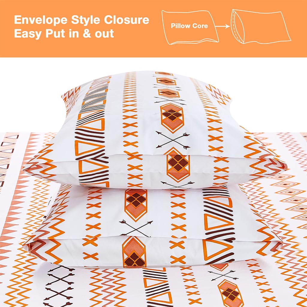 JSD Geometric Printed Sheet Set King, 4 Piece Soft Orange Pattern Microfiber Sheets Extra Deep Pocket
