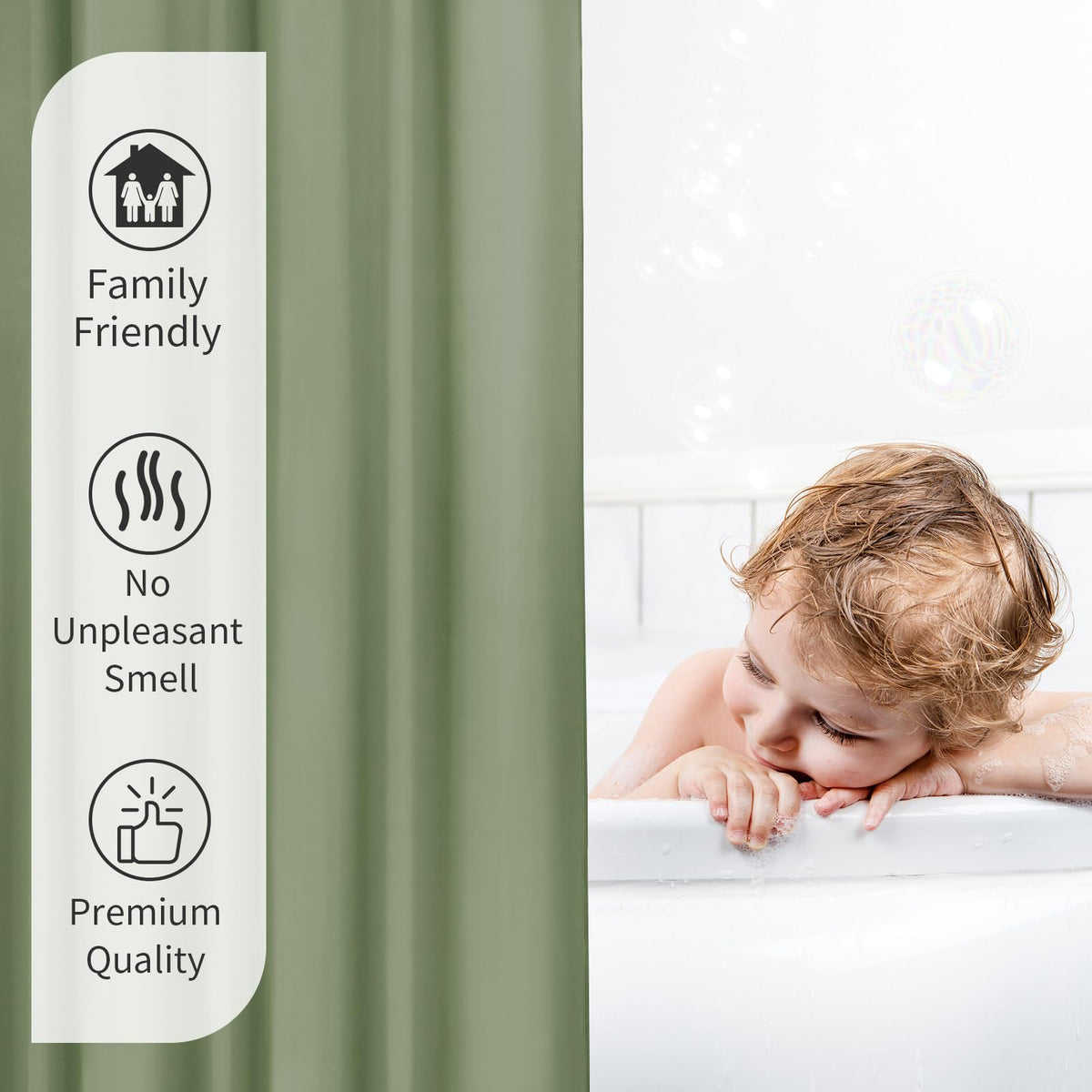 Gibelle Sage Green Fabric Shower Curtain or Liner, 72x72 Waterproof Shower Curtain Liner for Bathroom with Metal Grommets, Soft Cloth & Hotel Quality, Machine Washable