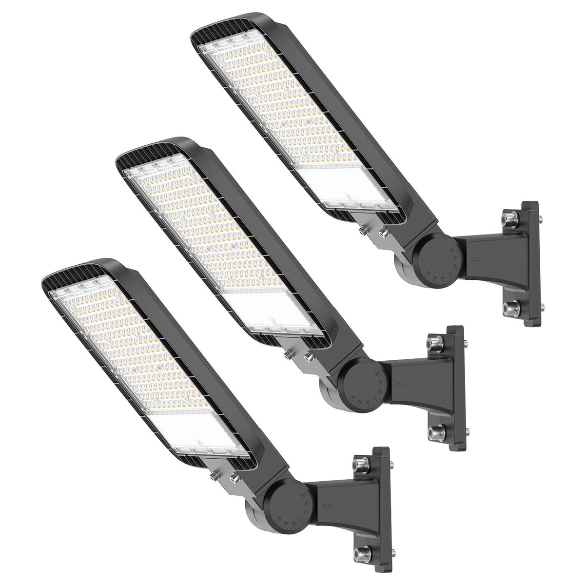 Demilare 200W LED Parking Lot Lights Outdoor Arm Mount with Dusk to Dawn Photocell 110V/120V Pole Flood Lights 5000K Outdoor Street Light IP65 Waterproof Commercial Area Lighting for Parking Lot 3Pack