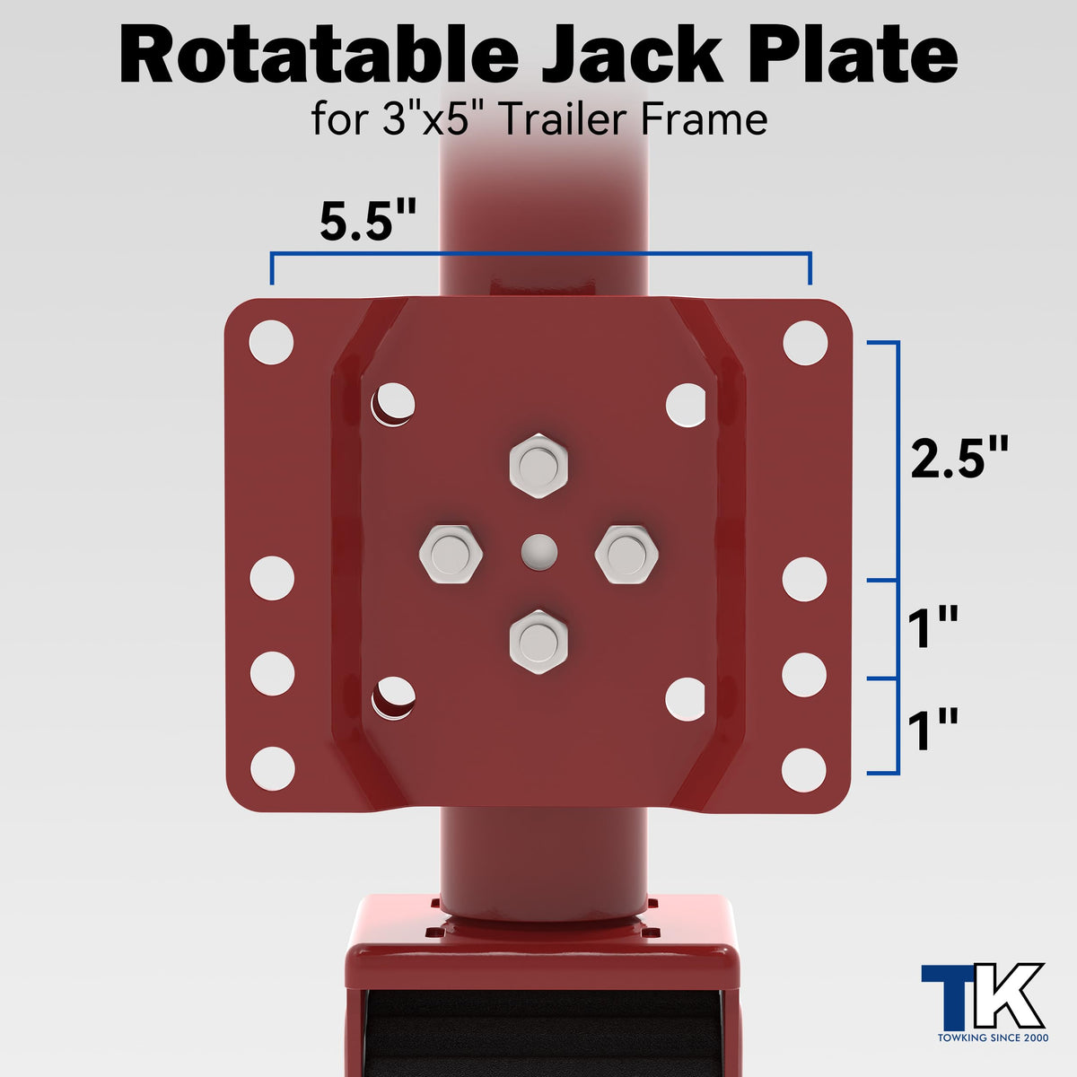 TOWKING 8-inch Wheel Trailer Jack, 13" Vertical Movement, 2000 lbs, for RV, Boat, Trailer and More, Red