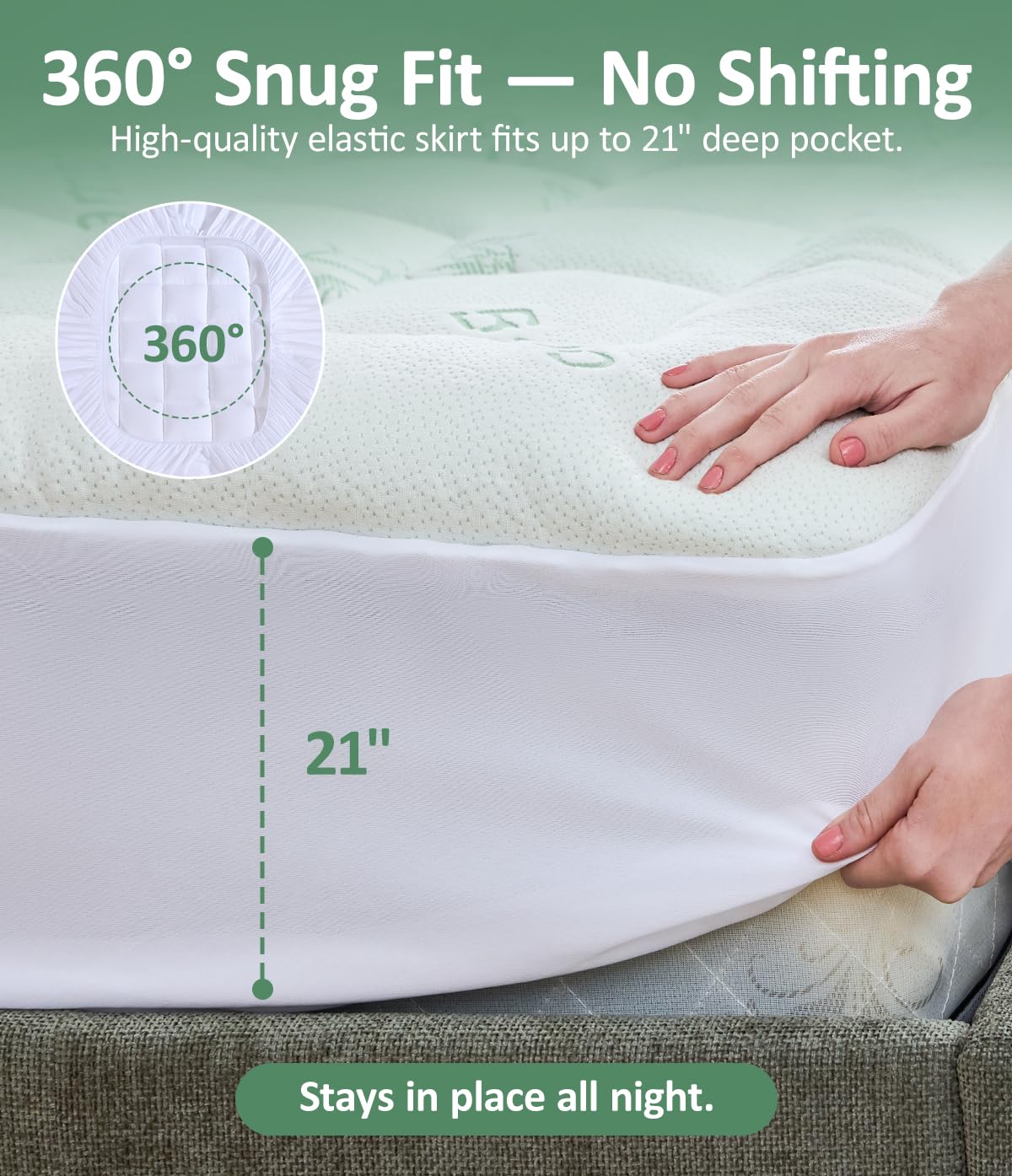 Fracho Ultra Soft Mattress Topper Twin XL Size - Rayon Made from Bamboo Cooling Mattress Topper - 1000GSM Plush Pillow Top Bed Pad, Naturally Breathable & Supportive for Hot Sleepers, Green