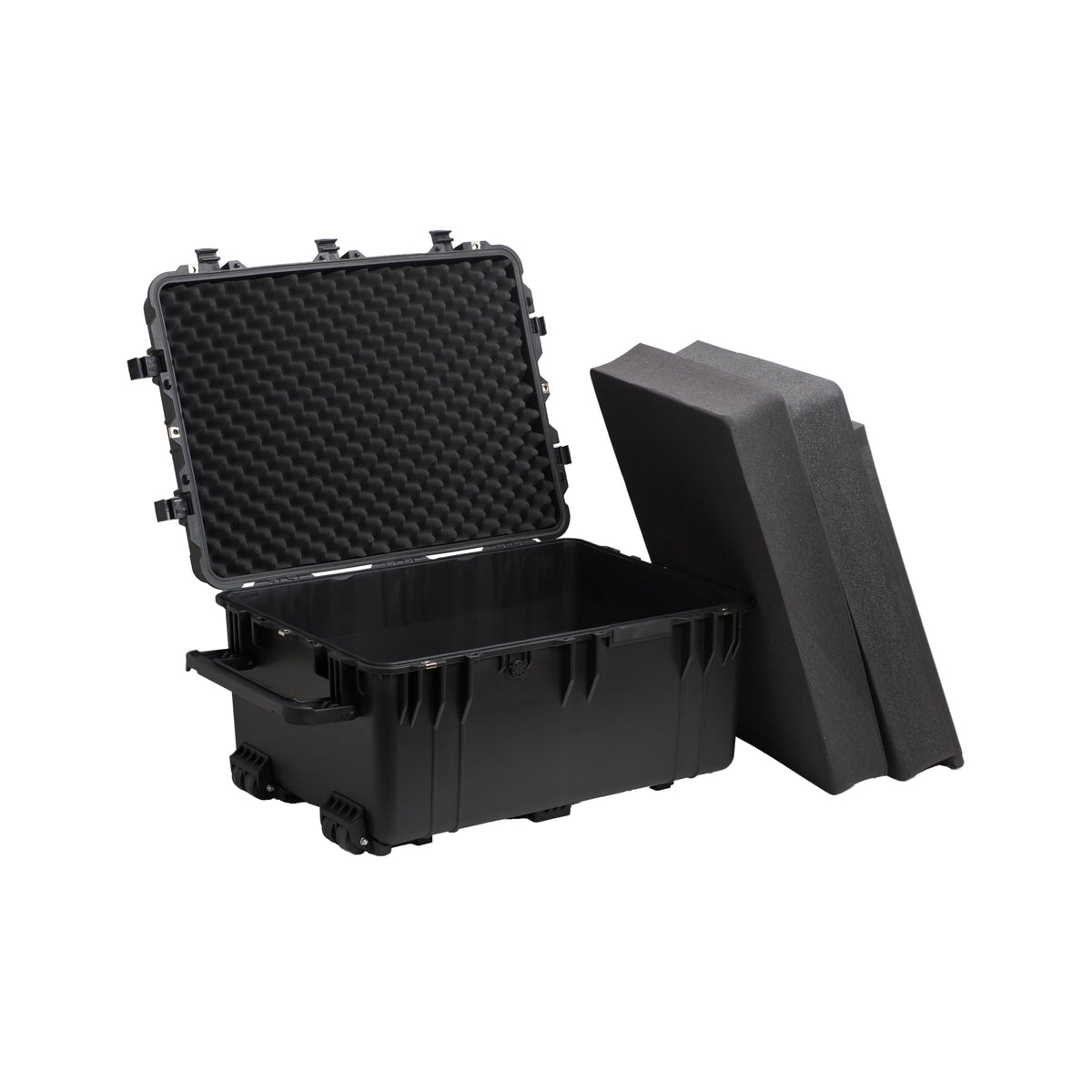 MEIJIA Portable Waterproof Protective Case,Hard Camera Case With Retractable Pull Handle And Rolling Wheels,Customizable Fit Foam Inserted,Elegant Black, 31.3" X24.21" X17.48"