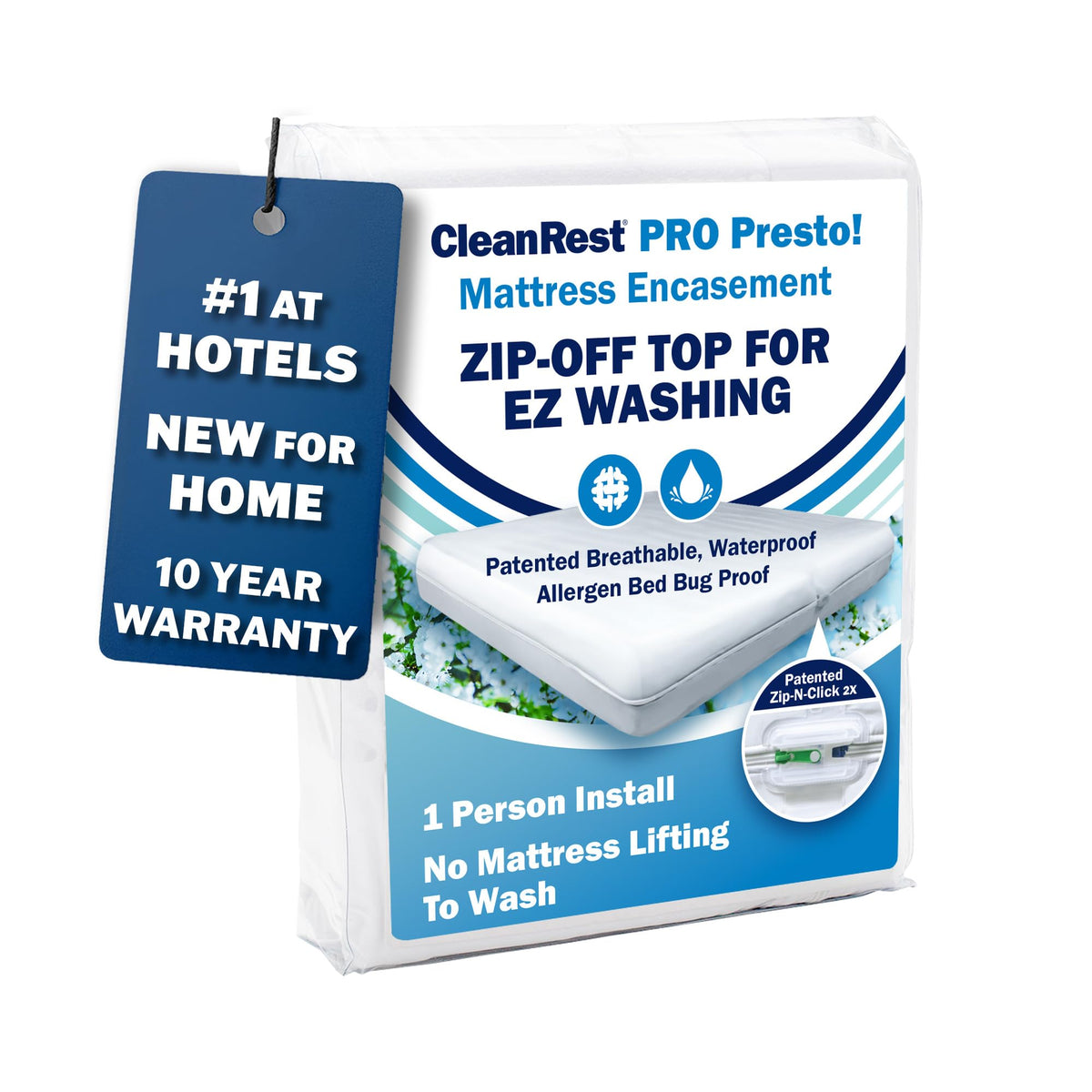 CleanRest PRO Presto! Zip-Off Top Mattress Encasement for EZ Washing, Queen Size, Waterproof Mattress Protector - Bed Bug, Dust Mite & Allergen Proof - 1 Person Install, No Mattress Lifting to Wash