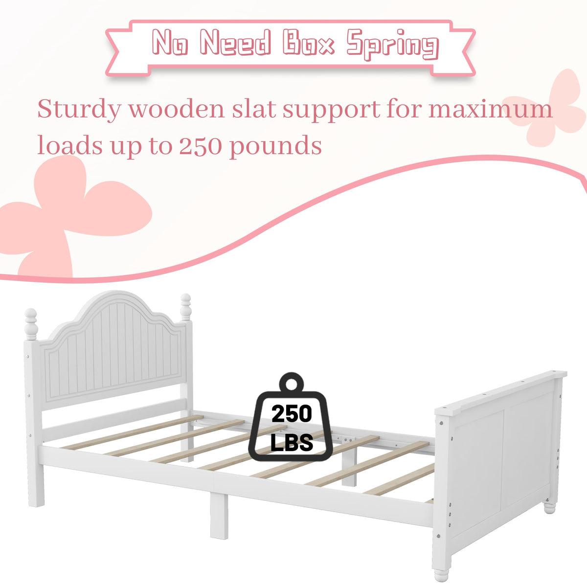 OYUMOENTS Twin Bed with Rails, Low Profile Twin Bed Frame with Rails & Headboard, Wood Kids Platform Beds with Footboard for Boys & Gilrs, No Spring Box Required, No Squeaks, White