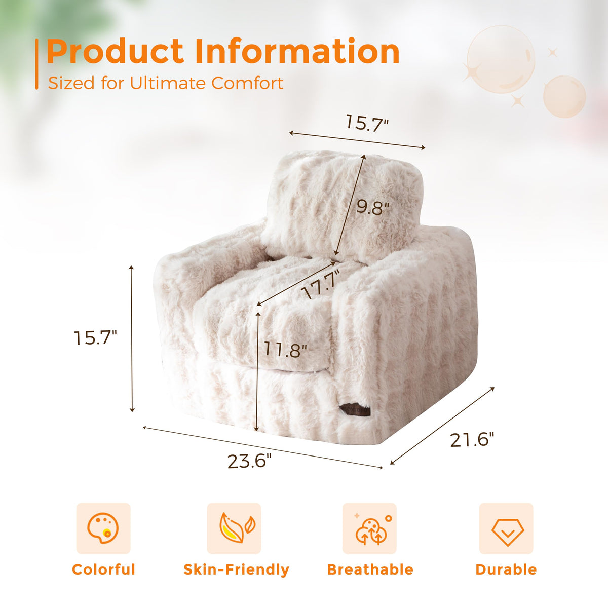 MAXYOYO Kids Bean Bag Chair, Comfy Bubble Fabric Bean Bag Sofa with Filler, Upholstered Floor Sofa with Pillows and Armrests, Lazy Floor Chair Couch for Boys and Girls, Beige, Single