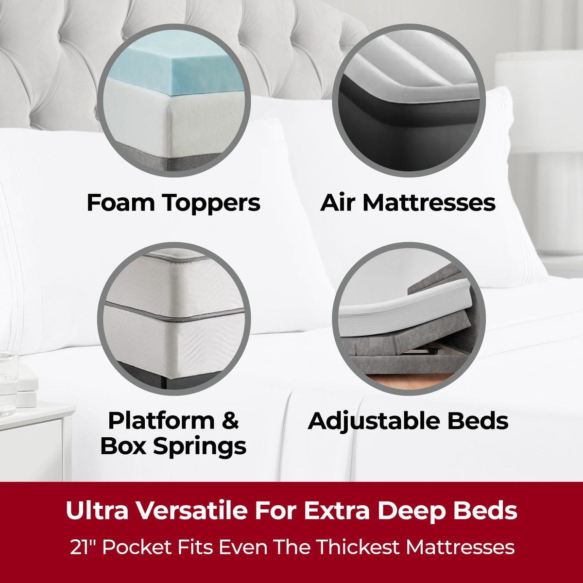 Mellanni Extra Deep Queen Sheets - 4 PC Iconic Collection Bedding - Hotel Luxury, Ultra Soft, Cooling Bed Sheets - Wrinkle, Fade, Stain Resistant (Queen, White)