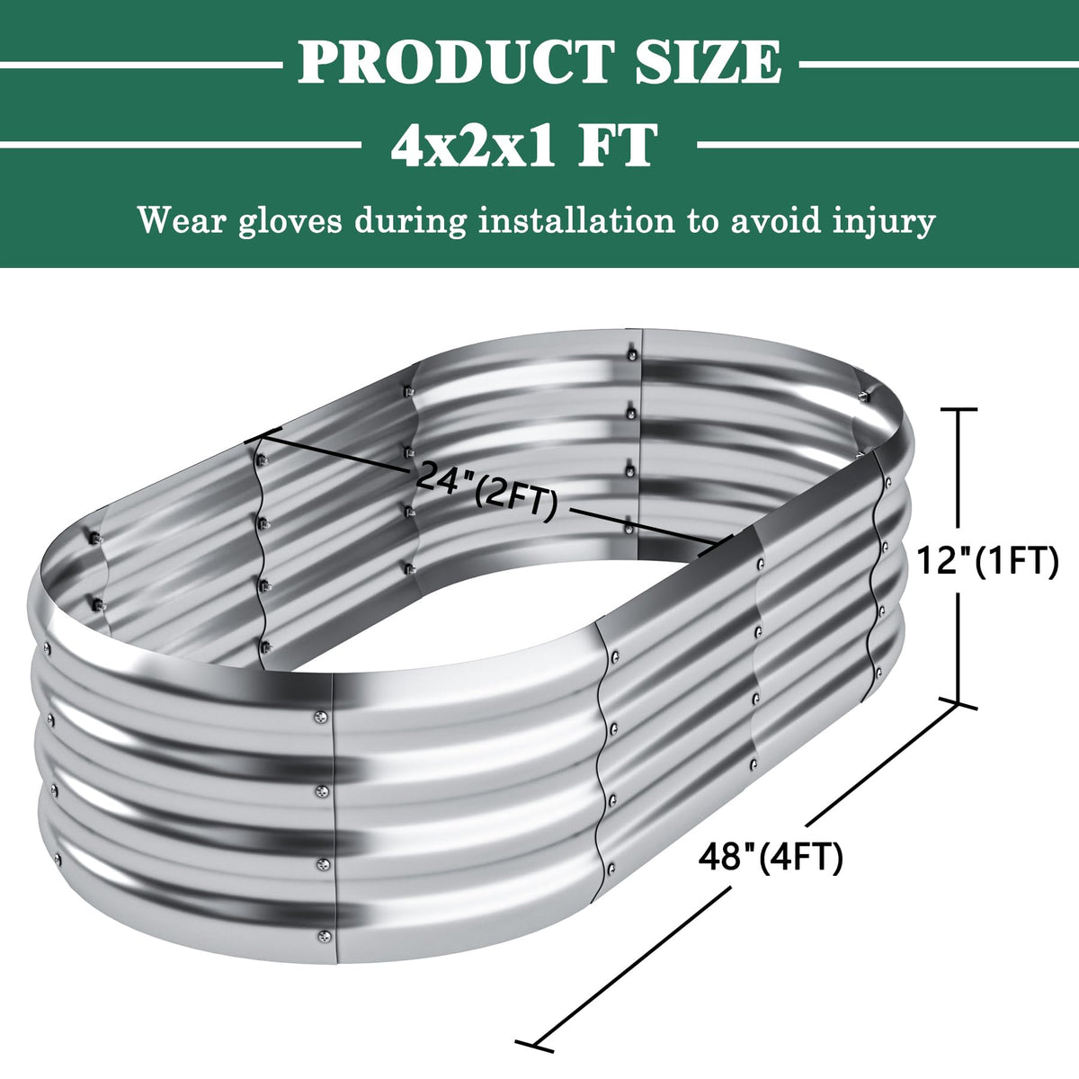 DERYONI Galvanized Raised Garden Bed Kit 2pack,Outdoor Planter Raised Beds 4x2x1ft for Vegetables,Fruits,Flowers,Galvanized Raised Garden Bed Boxes