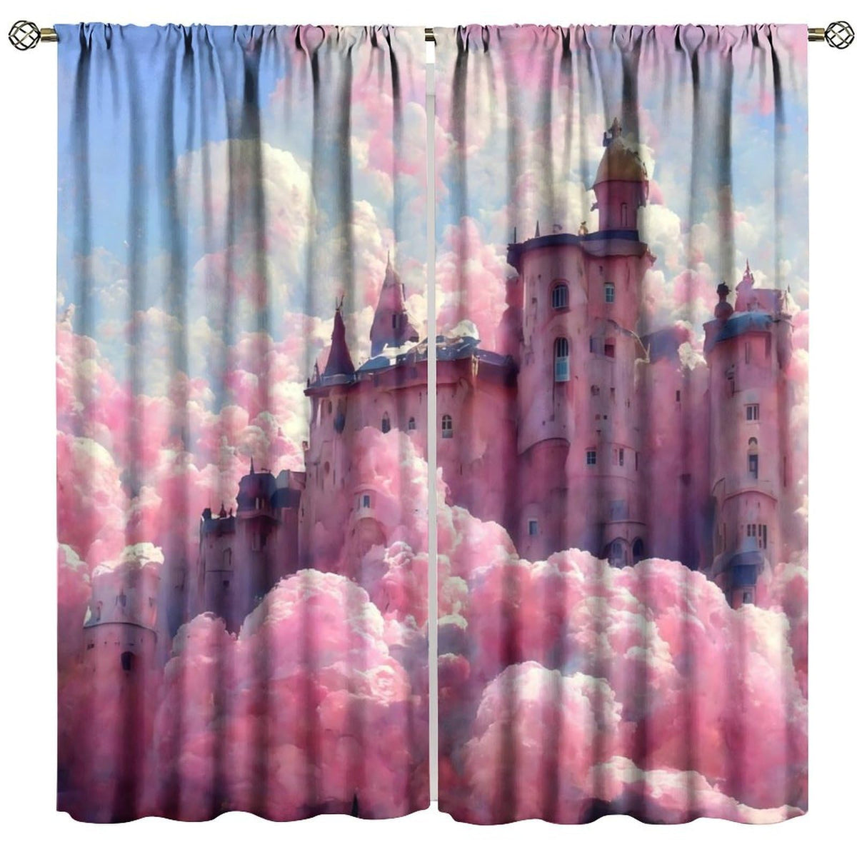 Pink Castle Curtains For Girls Colorful Cartoon Dream Magic Fairy Tale Word Castle Pattern Rod pocket Window Treatments for kids room Nursery Living Room 2 Panels Set 41x 45 in （No Blackout）