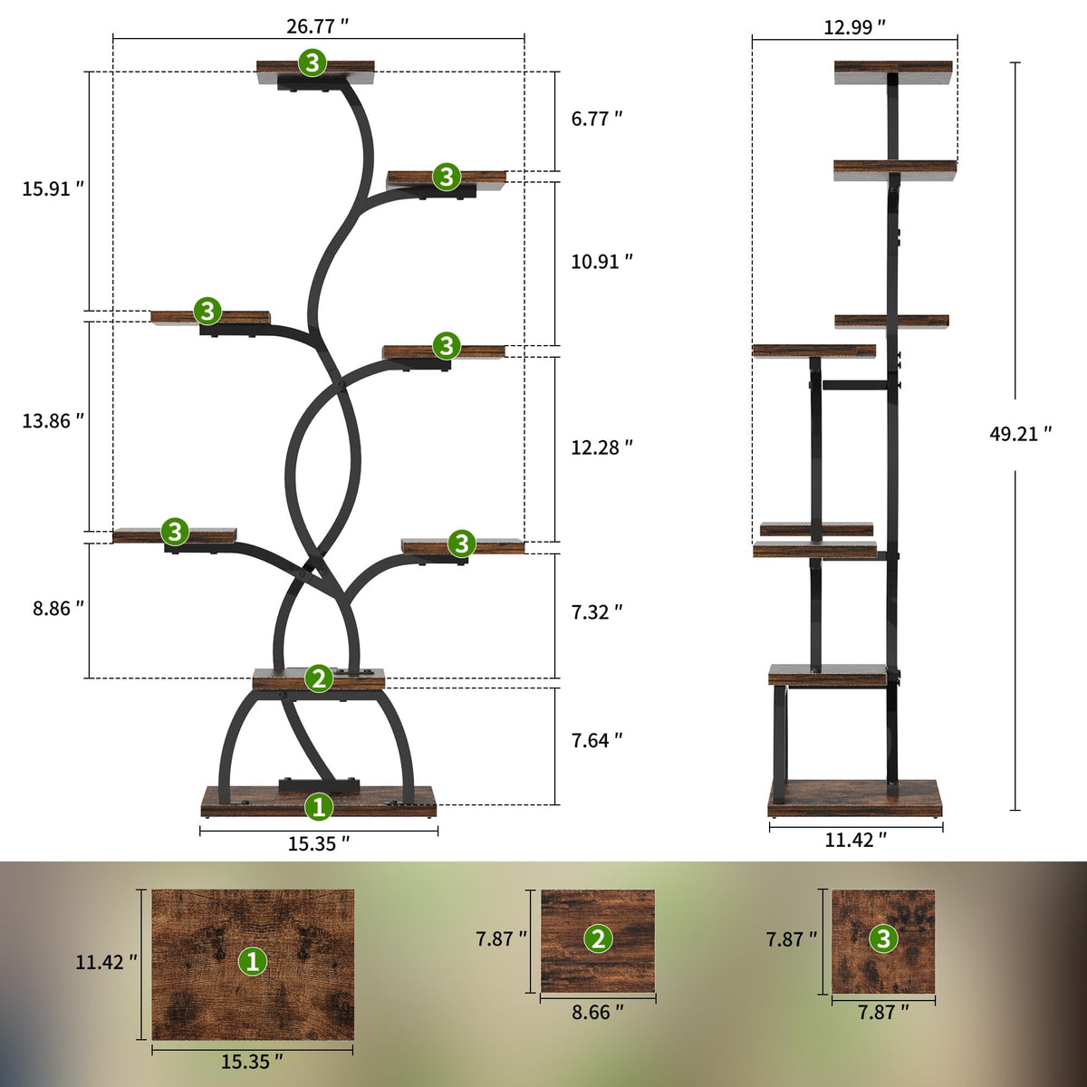EVAWOO Plant Stand Indoor with Grow Light - 8 Tiered Plant Shelf Indoor, Corner Plant Stand, 49" Tall Plant Shelf with Lights for Indoor Growing, Lighted Flower Holder for Living Room, Balcony, Black