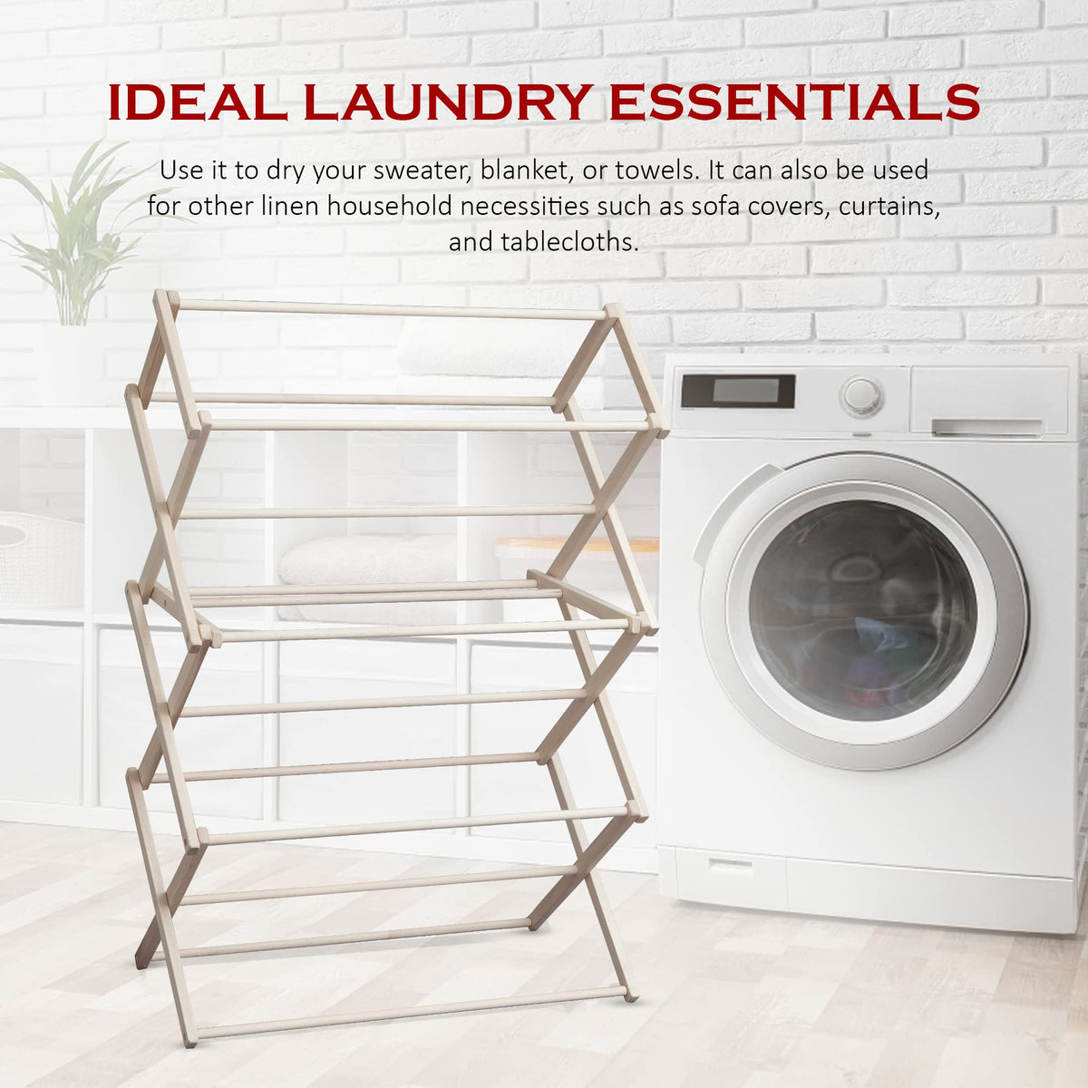 Peaceful Classics Wooden Laundry Rack - Amish Handmade Wooden Clothes Drying Rack - Foldable Drying Rack for Towel, Blanket, Linen Household Essentials - for Indoor Or Outdoor Use (52" x 36" x 16")
