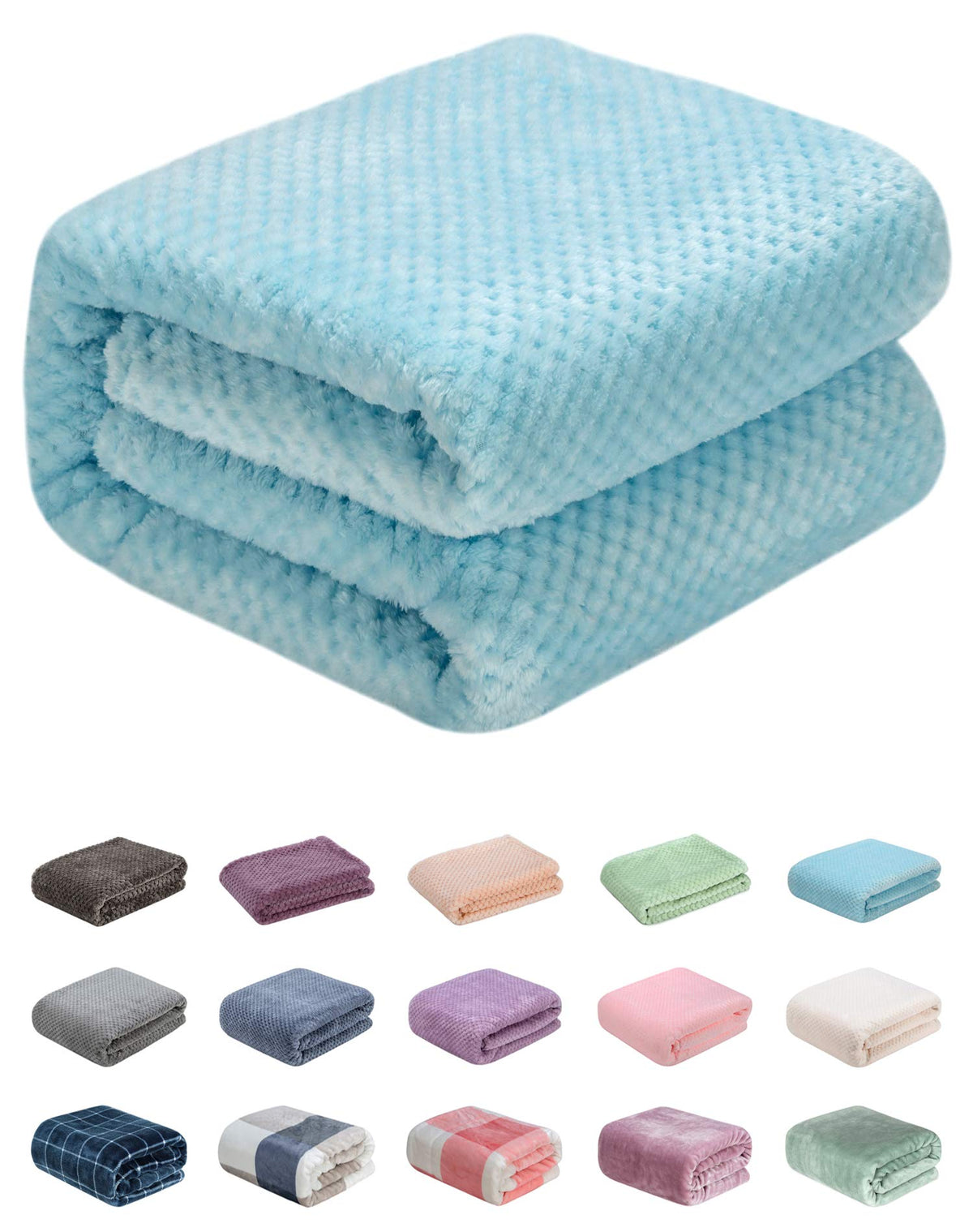 Fuzzy Throw Blanket, Plush Fleece Blankets for Adults, Toddler, Boys and Girls, Warm Soft Blankets and Throws for Bed, Couch, Sofa, Travel and Outdoor, Camping (Throw(50"x70"), L-Ice Blue)