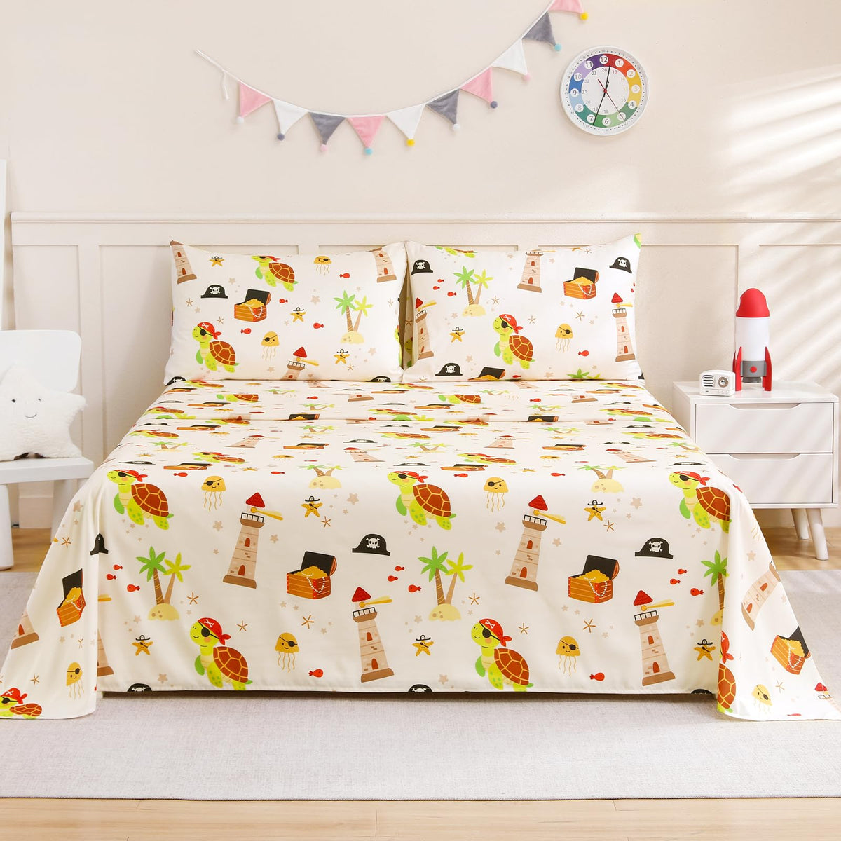 ChicView Twin Sheet Set Kids,3 Pieces Breathable Soft Microfiber Bedsheets for Child Boys Girls, Anti Pilling Deep Pockets Easy Care Bed Sheets, Turtle