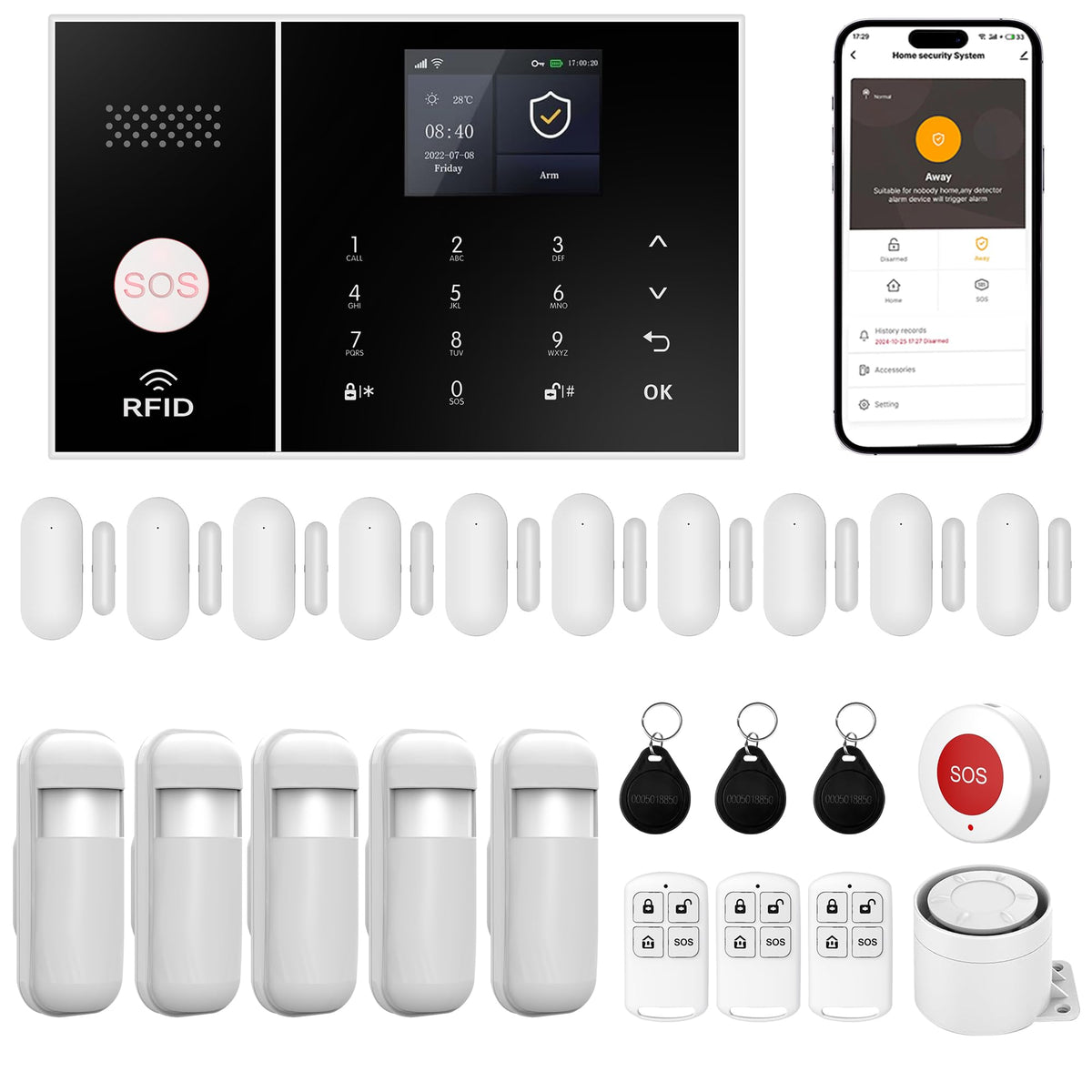 XUK Smart Home Security System,4G/GSM &WiFi Wireless Alarm Kit with Door/Window Sensors,PIR Motion Detectors,App Remote Control,Compatible with Alexa &Google Home,Easy Installation(24pcs Set)