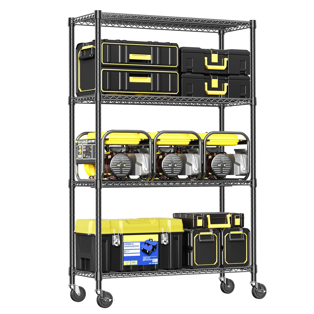IZEUK Heavy Duty Garage Shelving, 4 Tier Wide Metal Storage Shelf Rack, Adjustable Utility Organizer for Basement, Warehouse, Garage, Black, 23.6" D x 53.1" W x 73.6" H