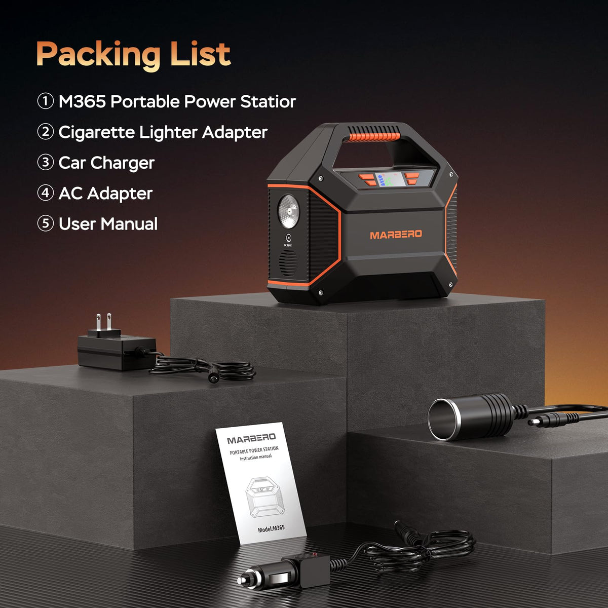 MARBERO Portable Power Station 155Wh Portable Charger 100W Power Station with 6 Outputs 2x 110V AC Outlet LED Flashlight for Home Blackout, Camping, RV Travel, Ultra-Light & Silent Fan UL Certified