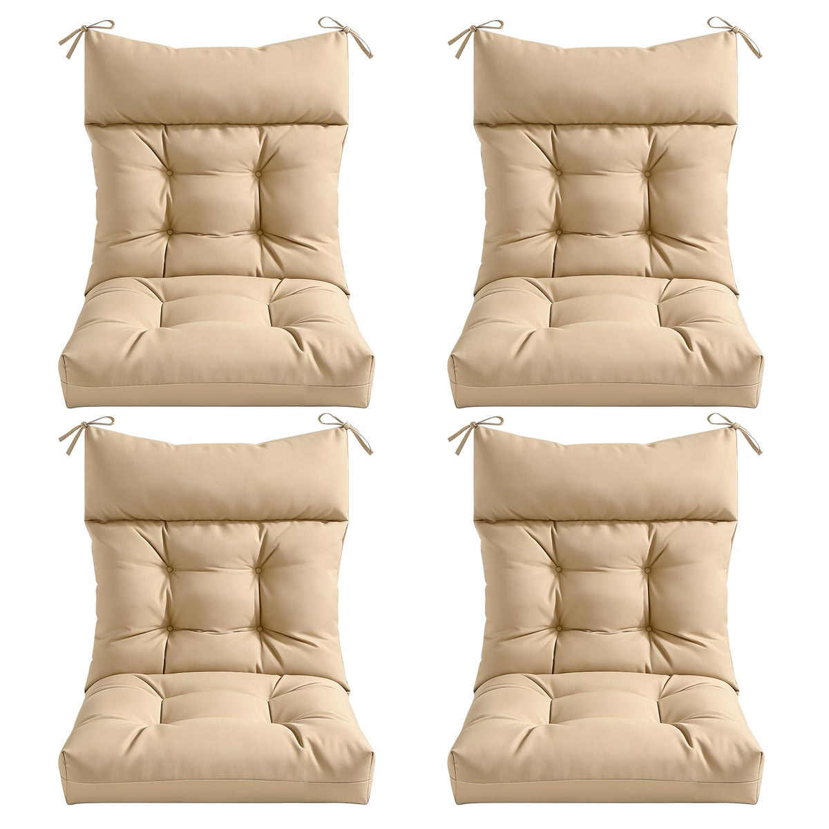 Gleom 4 Pcs Outdoor Patio Chair Cushions, Thick Seat Pads for Garden Furniture, Waterproof Non Slip Chair Cushions with Ties, Replacement Cushion Set for Porch, Yard, Balcony-Brown