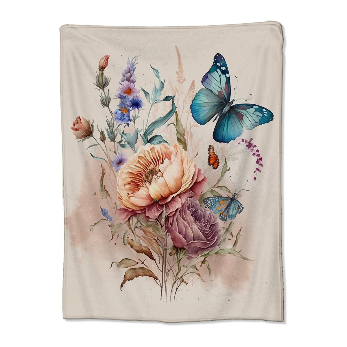 Flannel Butterfly Blanket for Girls Women, Floral Peony Throw Blanket for Sofa Couch Bed Living Room, Soft Warm Cozy, 60" x 50"