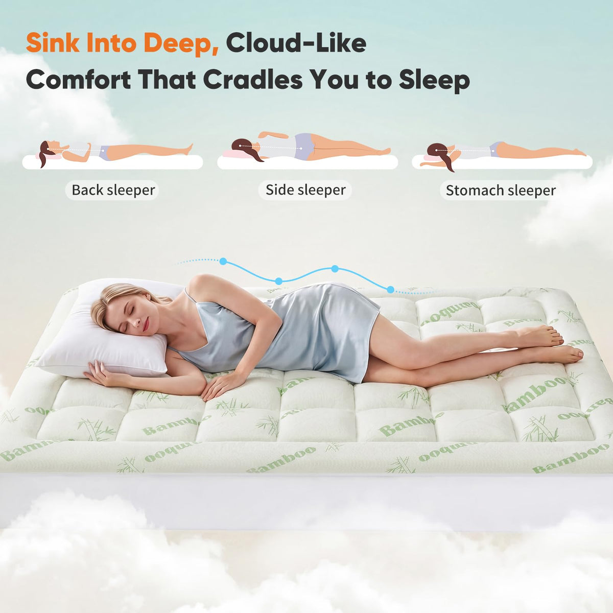 Sweetcrispy Ultra Soft Mattress Topper Queen Size - Viscose Made from Bamboo Pillow Top Mattress Pad for Breathable Cooling & Back Pain Relief, Deep Pocket Comfort Bed Topper, Green