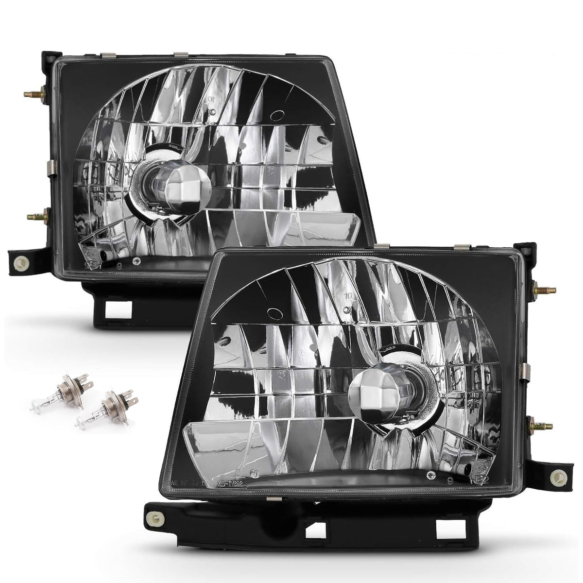 Black For 1997 1998 1999 2000 Toyota Tacoma Headlight Headlamp Assembly Compatible with 97-00 Toyota Tacoma Replacement Head Lights Clear L+R w/Bulbs