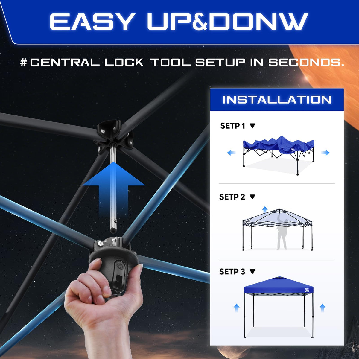 FANPAT 10x10 Pop Up Canopy Tent,300D Silver-Coating Top,1-Person Setup Commercial Heavy Dury Canopy Tent Instant Portable Shelter and Carry Bag, Bonus 8 Stakes and 4 Weights(Blue)