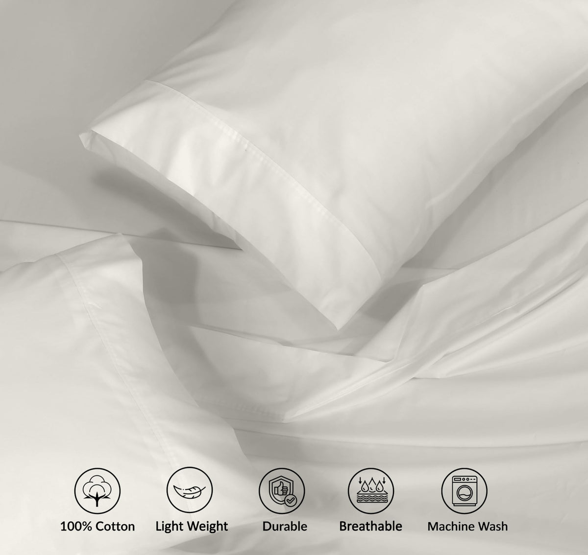 RUVANTI 100% Cotton Percale Sheets Queen Size – Crisp Cooling Bed Sheets for Hot Sleepers, Deep Pocket 16”, Soft Breathable & Durable Hotel-Style 4 Piece Set, Ivory