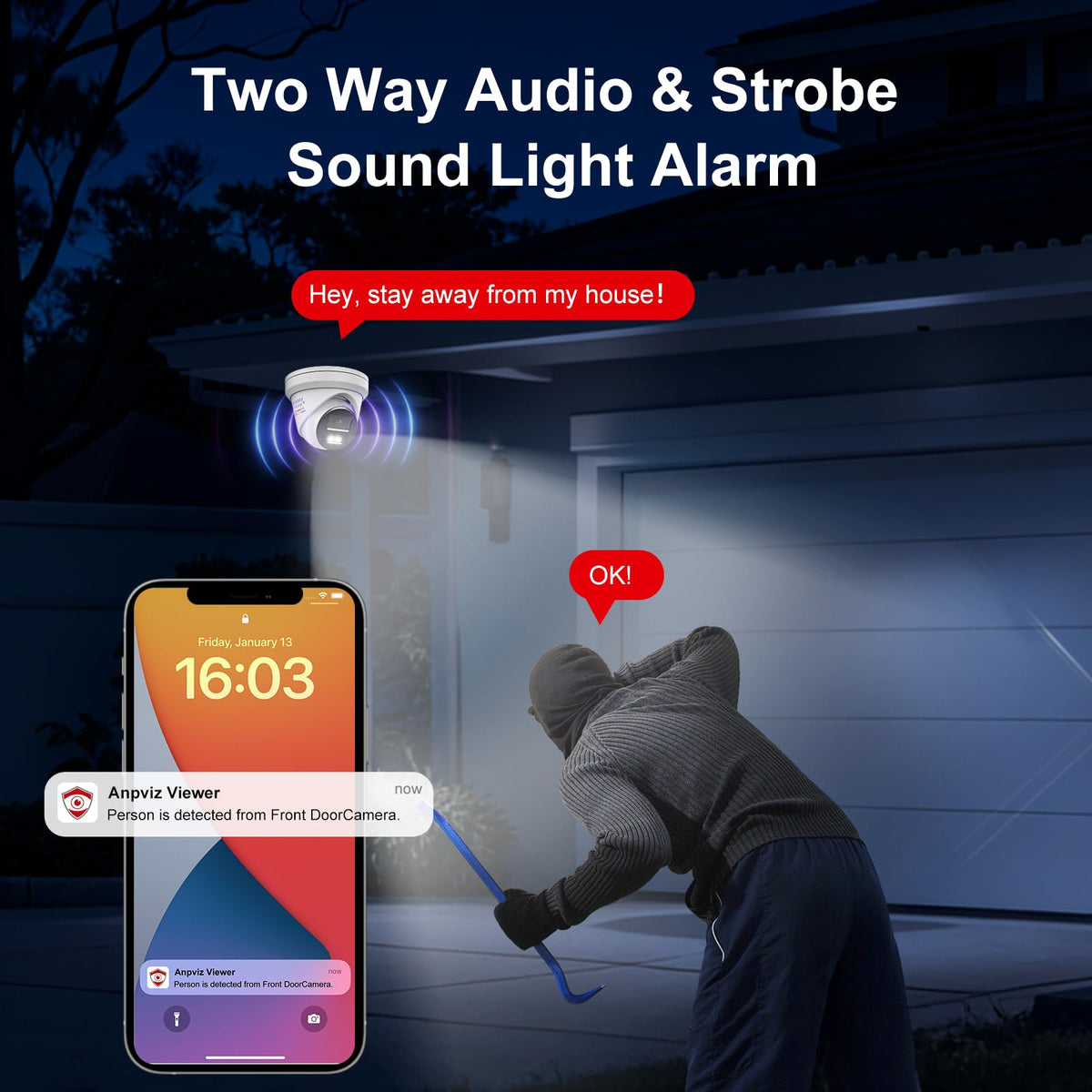 《Strobe Sound Light Alarm & 2-Way Audio》Anpviz 16CH 4K PoE Security Camera System, 8X 8MP Wired IP Turret Cameras Outdoor Metal, 12MP NVR with 4TB HDD, True Plug & Play for Business Home(H Series)