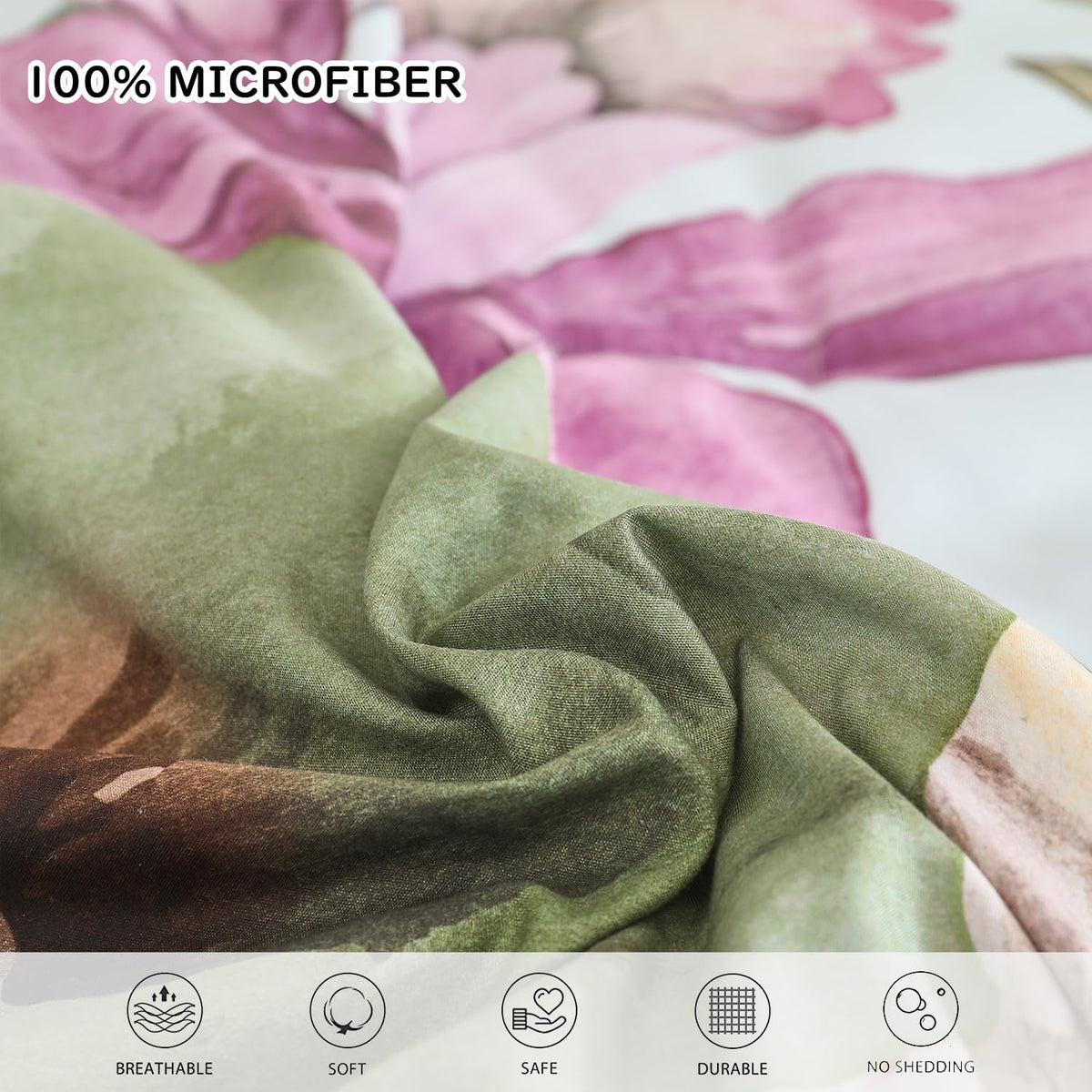 Yogeneg Queen Comforter Set 7 Piece Bed in a Bag,Elegant Floral Botanical Pattern Green Bedding Set,Soft Microfiber Comforter with Sheet Set,All Season Bed Set(Green Floral,Queen)