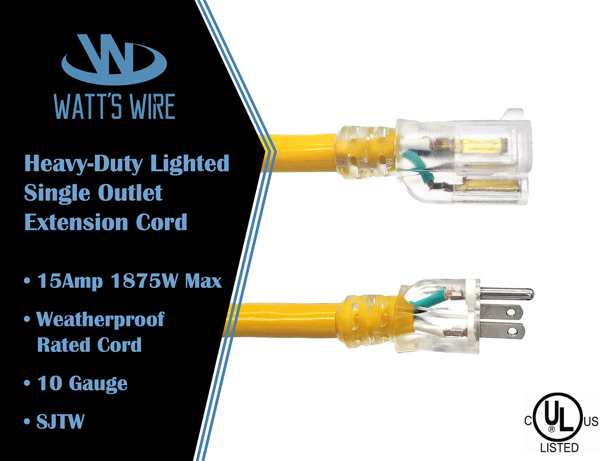 50 ft 10 Gauge Extension Cord - Outdoor Extension Cord Waterproof - Heavy Duty Outdoor Extension Cords 50 ft - Watts Wire - 50' Grounded - extensiones electricas