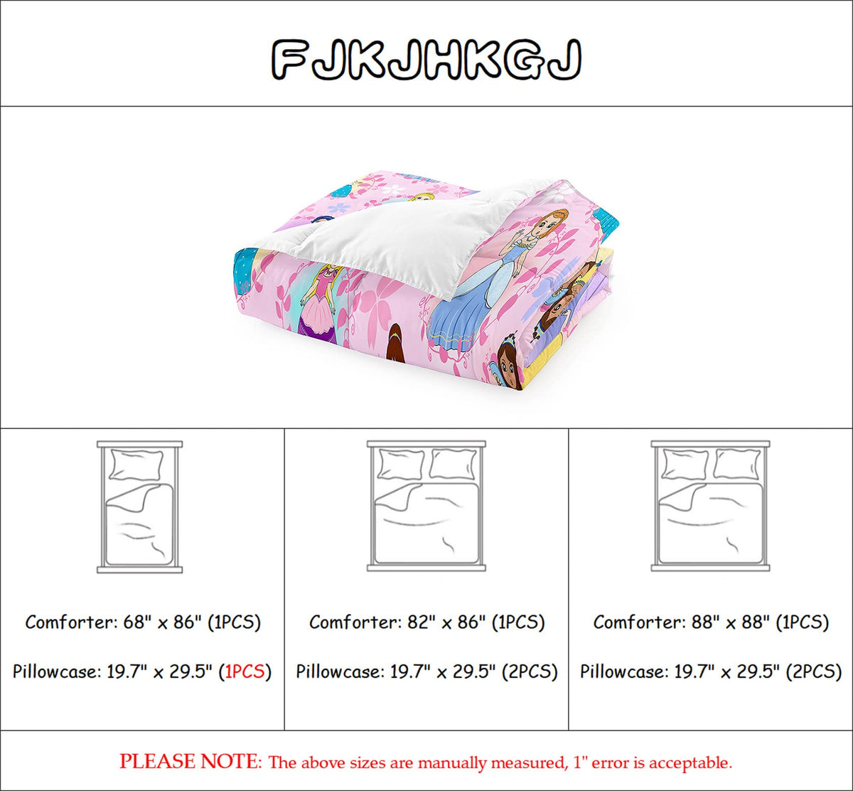 FJKJHKGJ Princess Comforter Sets Twin for Girls, Cute Princess Bedding Comforter Sets, Pink Twin Size Comforter Set for Girls Kids Twin Bedding Set with 1 Pillowcase